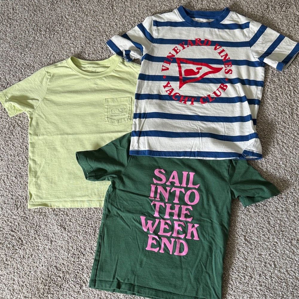 Vineyard Vines Kids Short Sleeve Tees - Striped, Yellow, and Green